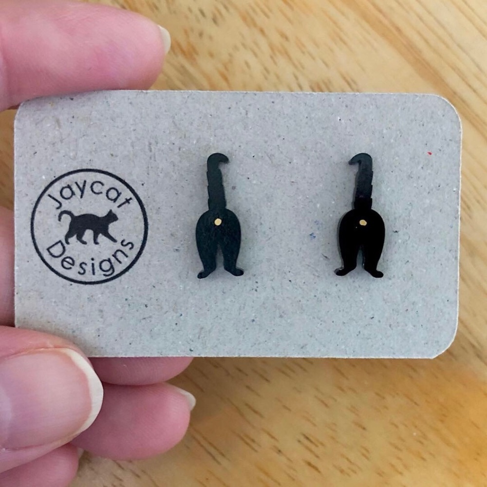 Jay Cat Designs Cat Butt Earrings Black Whimsygoth, Furbaby, Cat Lady Core